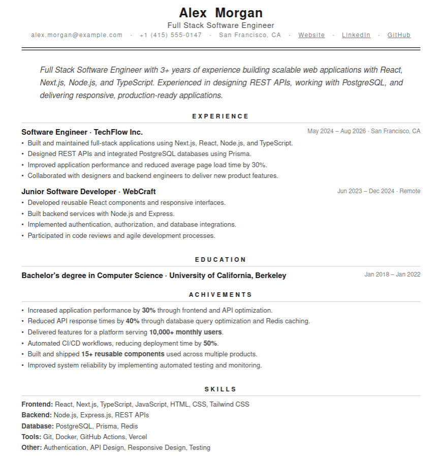 Example resume built with the tool